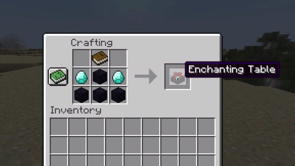 Making an enchanting table with 4 obsidian, 2 diamonds, and 1 book.