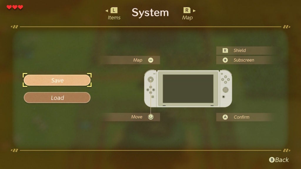 The screen in the menu that lets you save and load your game.
