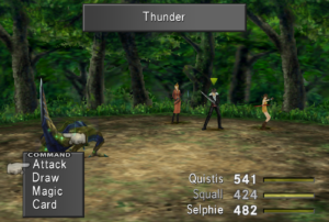 Squall targets a Grendel as it casts Thunder.