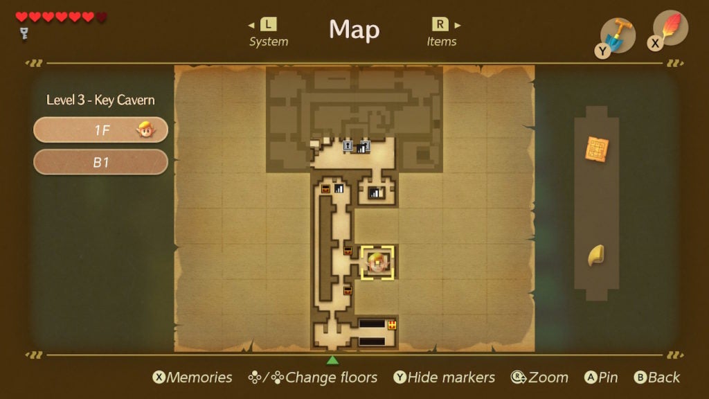 Layout of the dungeon's floor 1, which is in the shape of a key.
