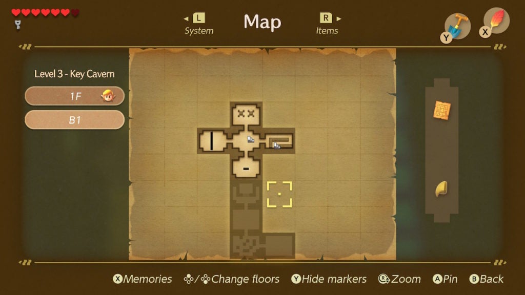The lower floor of the dungeon that looks kind of like a key.