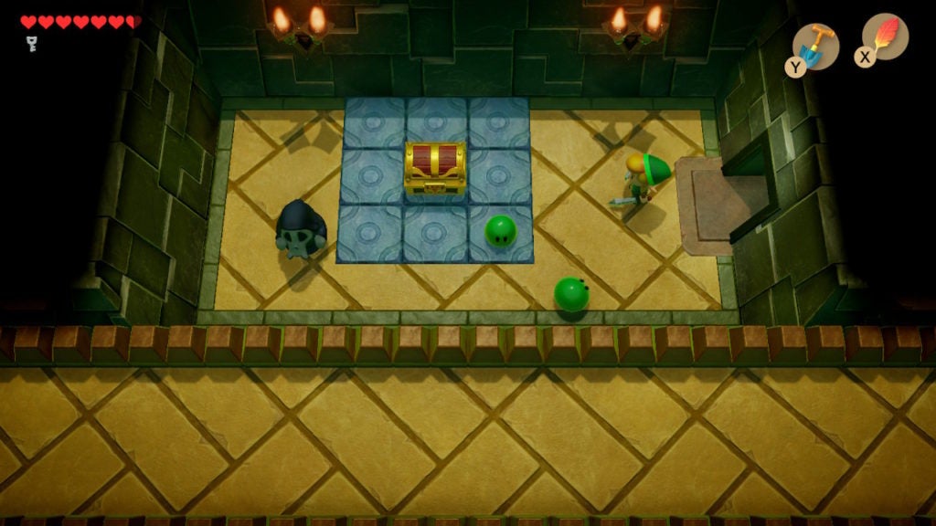 A room with 1 chest, 1 Shrouded Stalfos, and 2 Green Gels.
