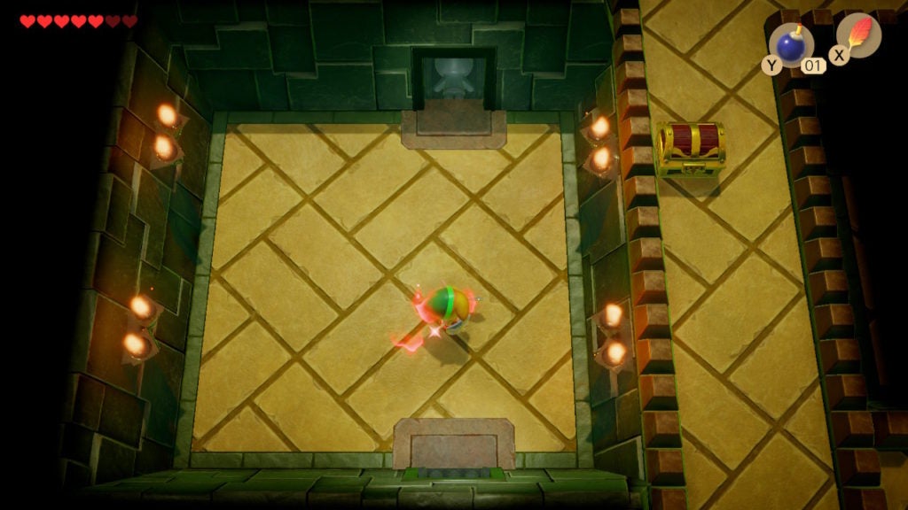 Link looking at a chest he can't reach yet. It is on a ledge above him.