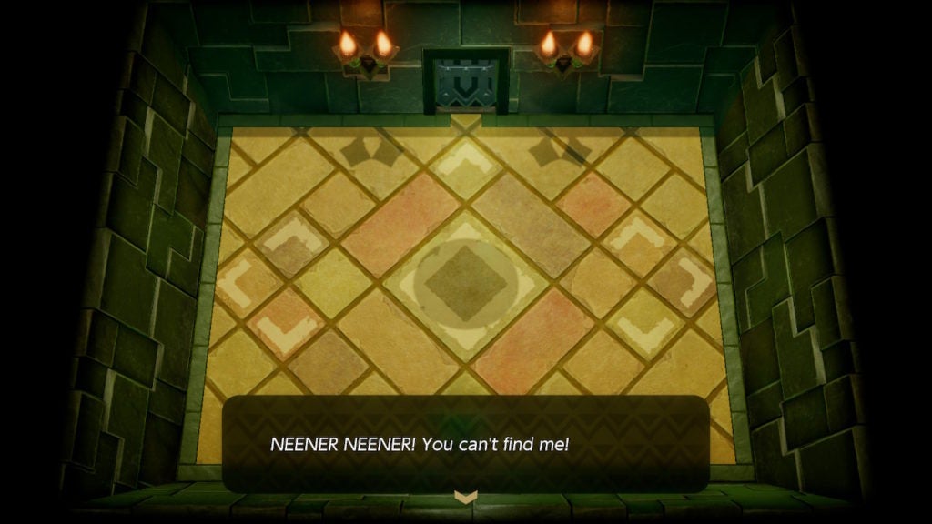 The hidden boss in the room is teasing Link be saying that the hero can't find them.