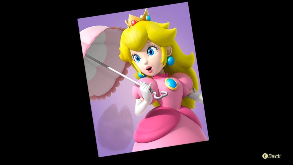 A photo of princess Peach with a hoof print in the bottom left corner.