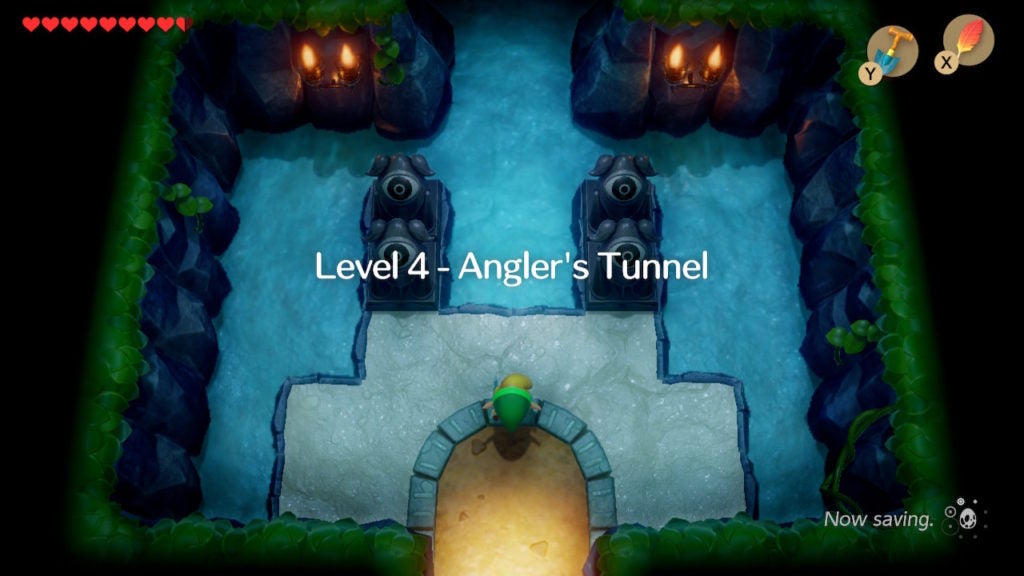 The main entrance of Level 4 - Angler's Tunnel that is filled with shallow water.