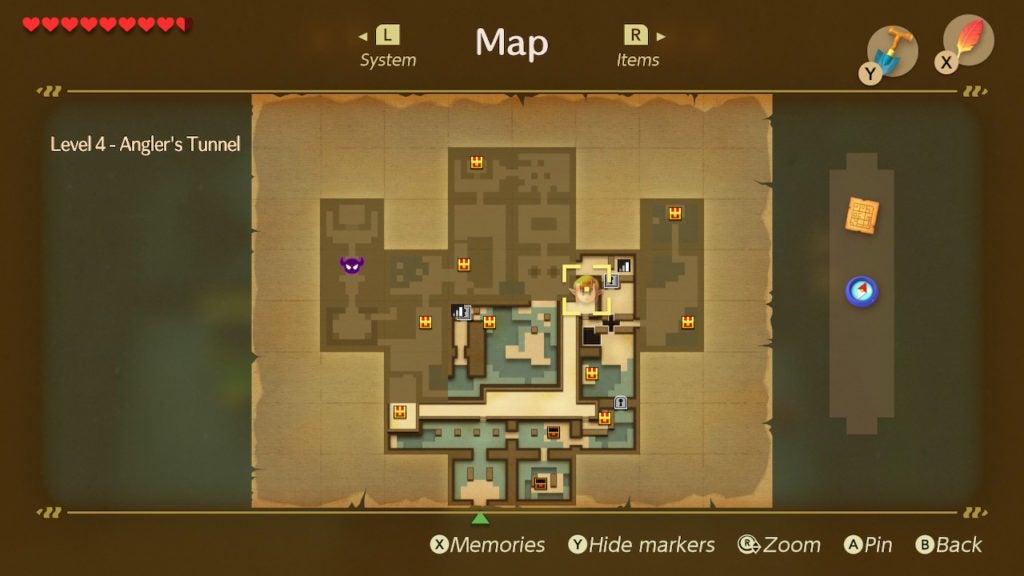 Map showing all chests, the boss room, and all unexplored rooms.