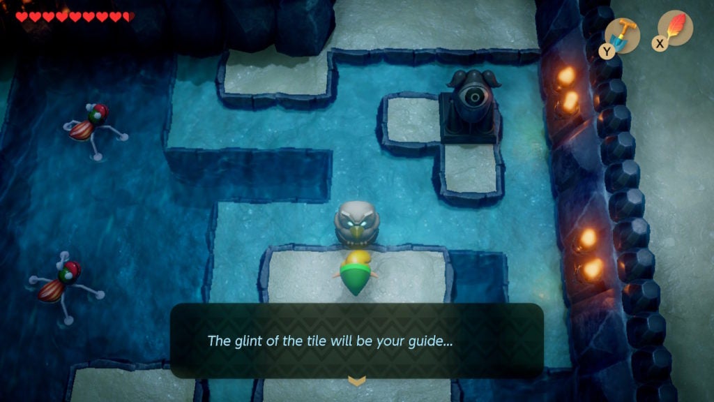 An owl statue saying that the glint of a tile will be your guide.