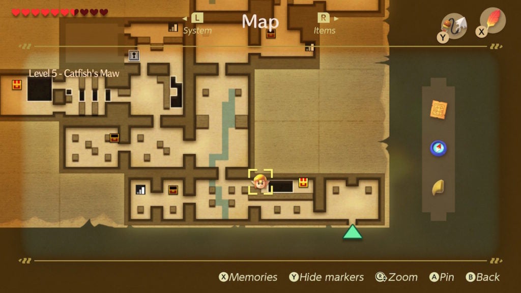 View of the map showing that Link is in a room with a chest.
