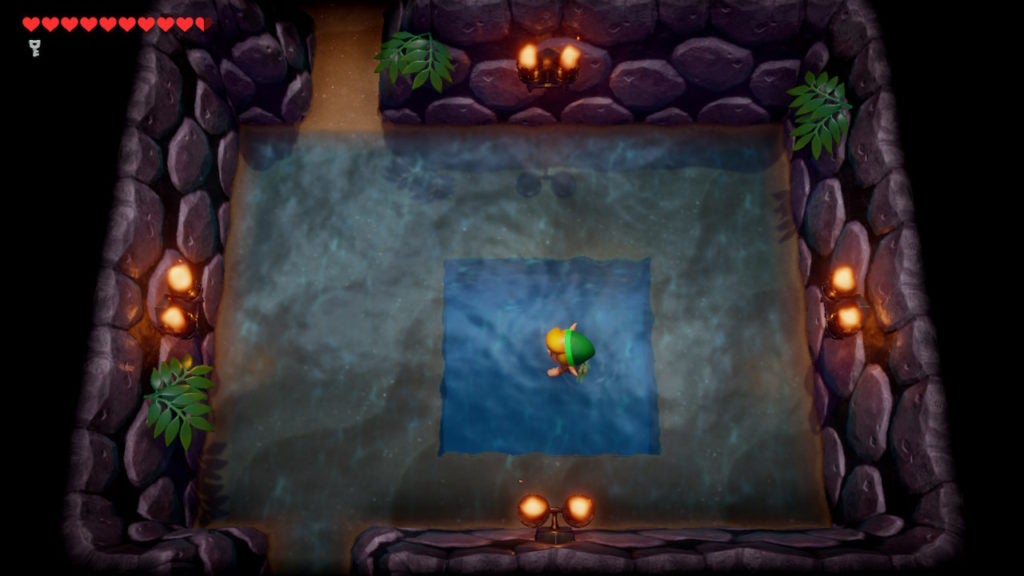 Link treading water in a square pool.
