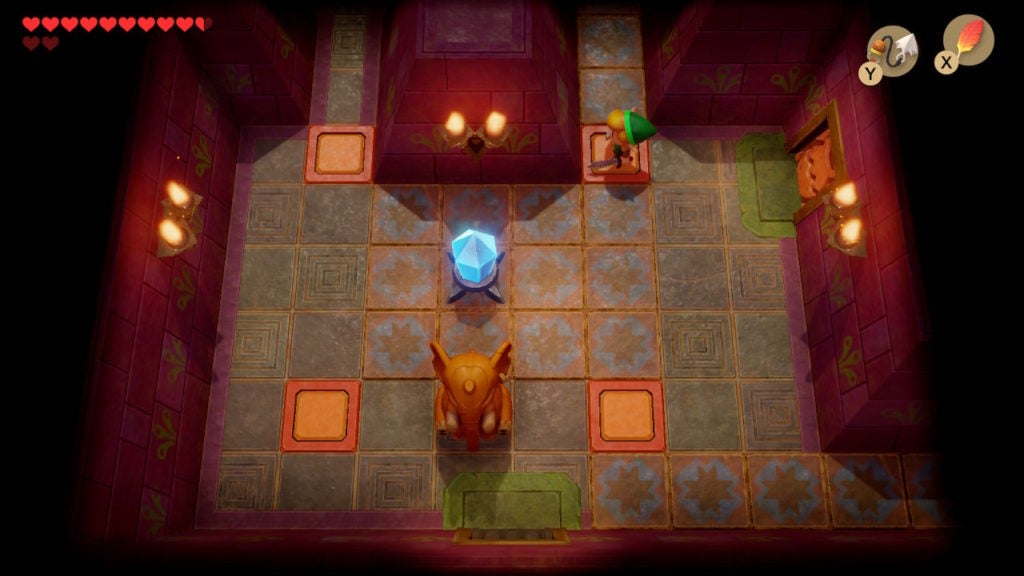 Link standing to the northeast of the blue crystal Switch.