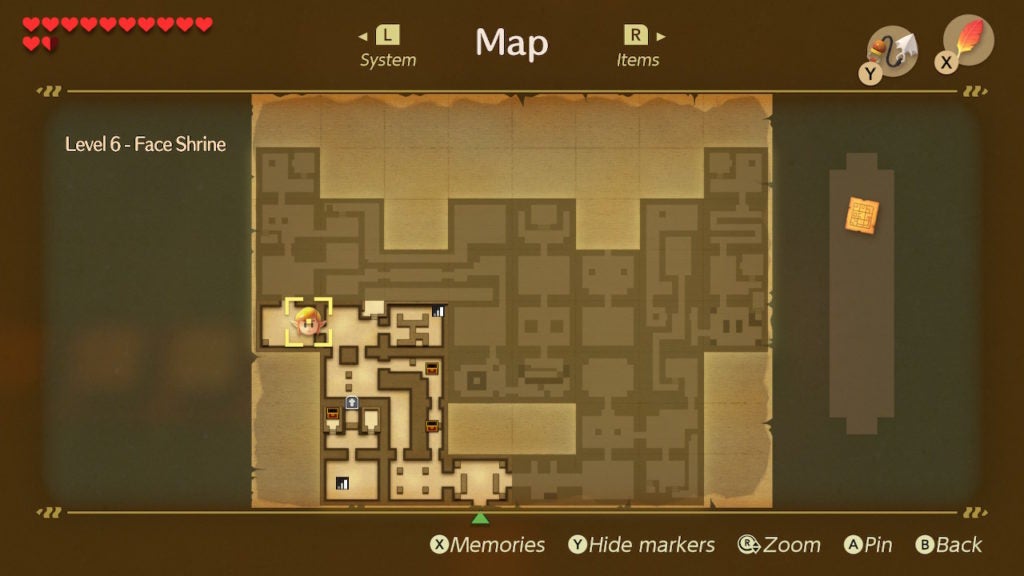 Looking at the Map after getting the Dungeon Map to see the dungeon's layout. It looks a bit like a face.