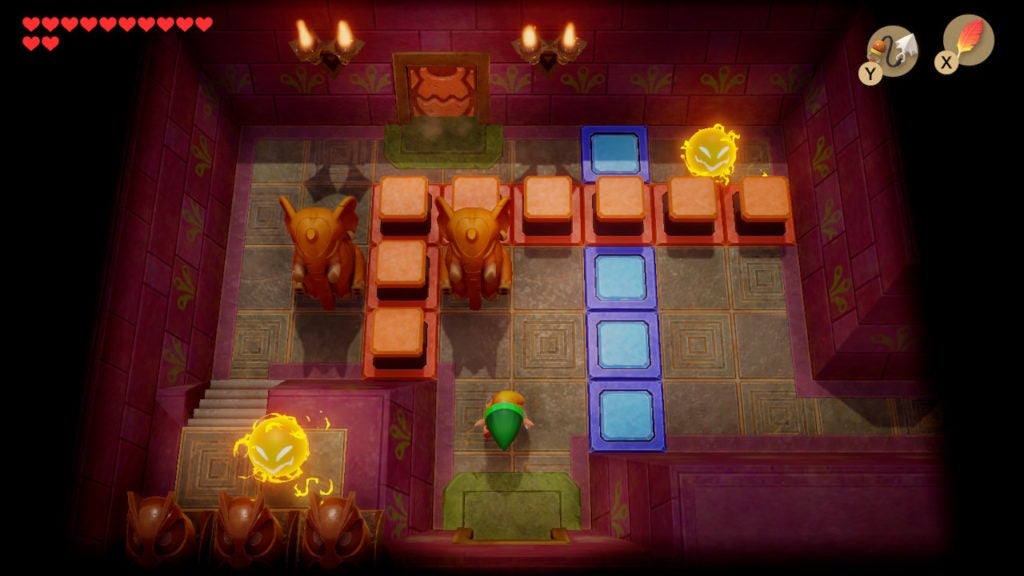  A room with a door to the north that has a pot symbol, 2 elephant statues, and 2 Sparks.