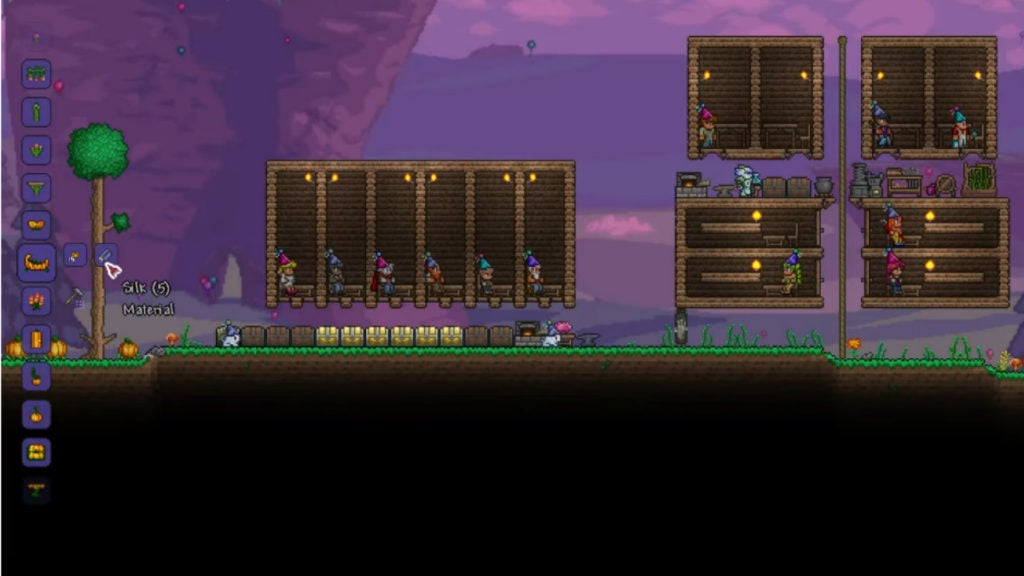 Grobeman making a Pumpkin Bed in Terraria.