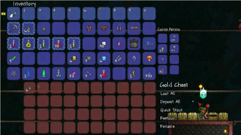 HERO showing his Favorite items in Terraria.