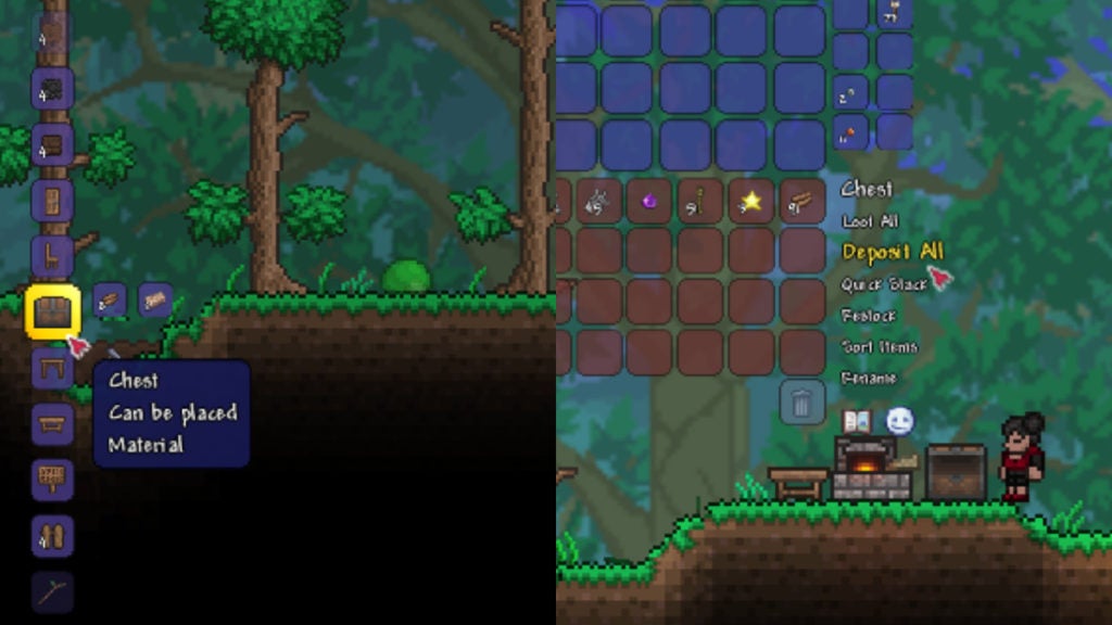 A player making a Chest in Terraria.