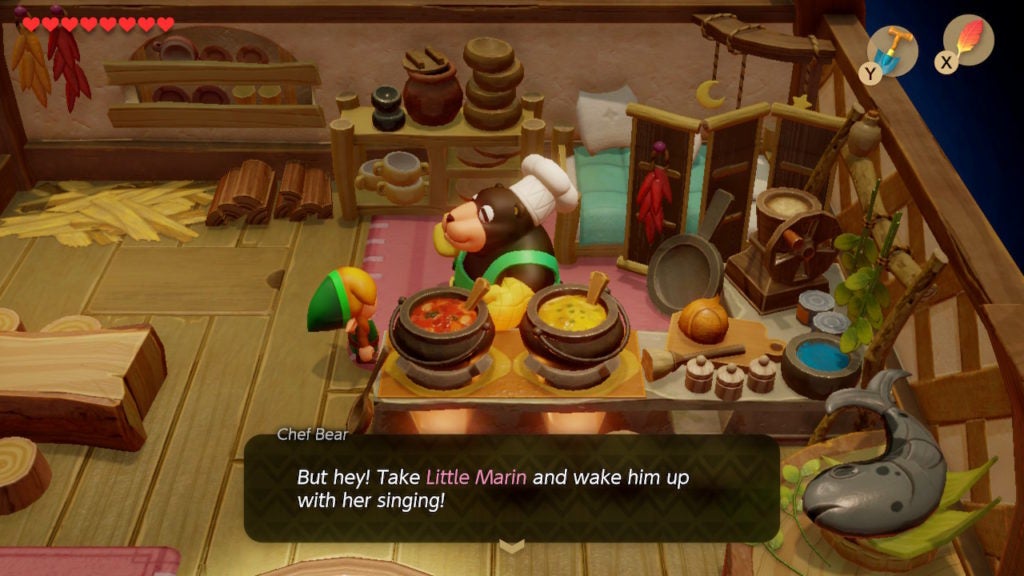 Chef Bear hinting that Link will need Marin's help to move the walrus bocking the way to Yarna Desert.