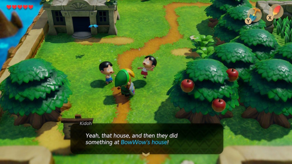 One of the younger villagers telling Link that moblins have done something to BowWow's house.