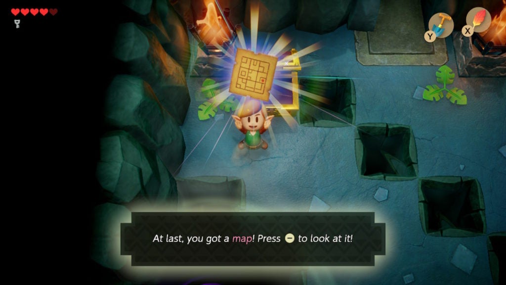 Link joyfully holding the dungeon map above their head.