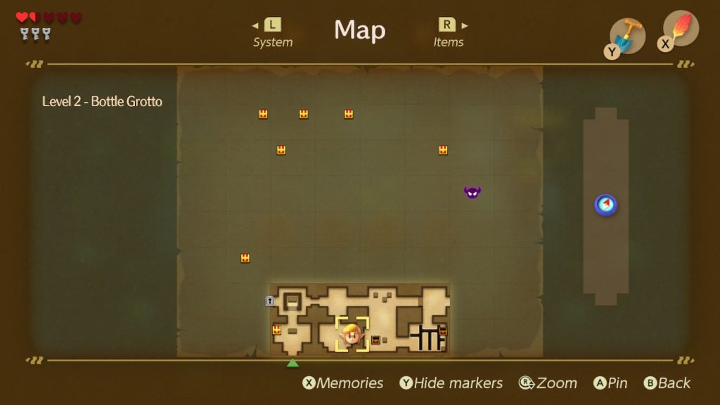 The map with all chests and the boss room on it, but with no undiscovered rooms appearing.