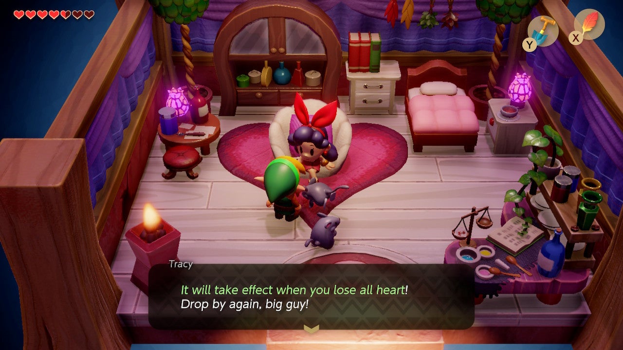 The owner of the pink health spa telling Link that secret medicine will revive him if he loses all of his hearts.
