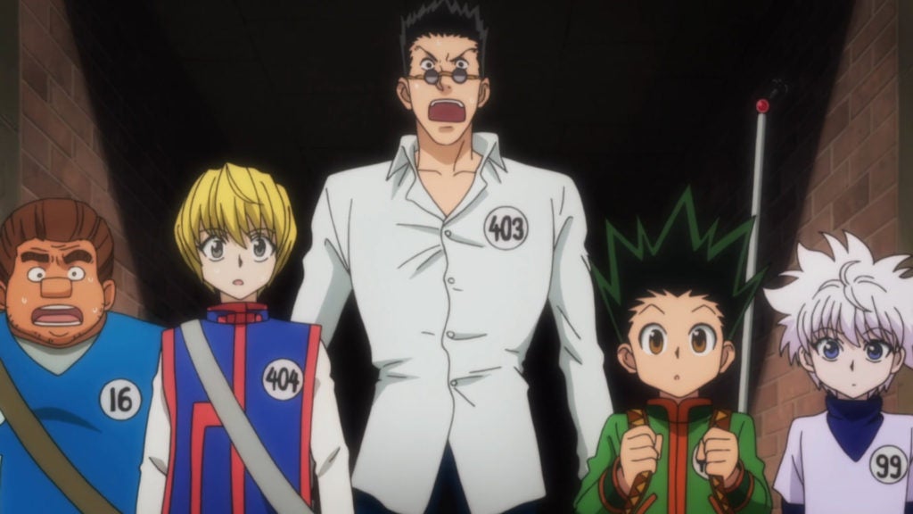 The main characters of Hunter x Hunter exhausted at the the end of the Hunter exam.