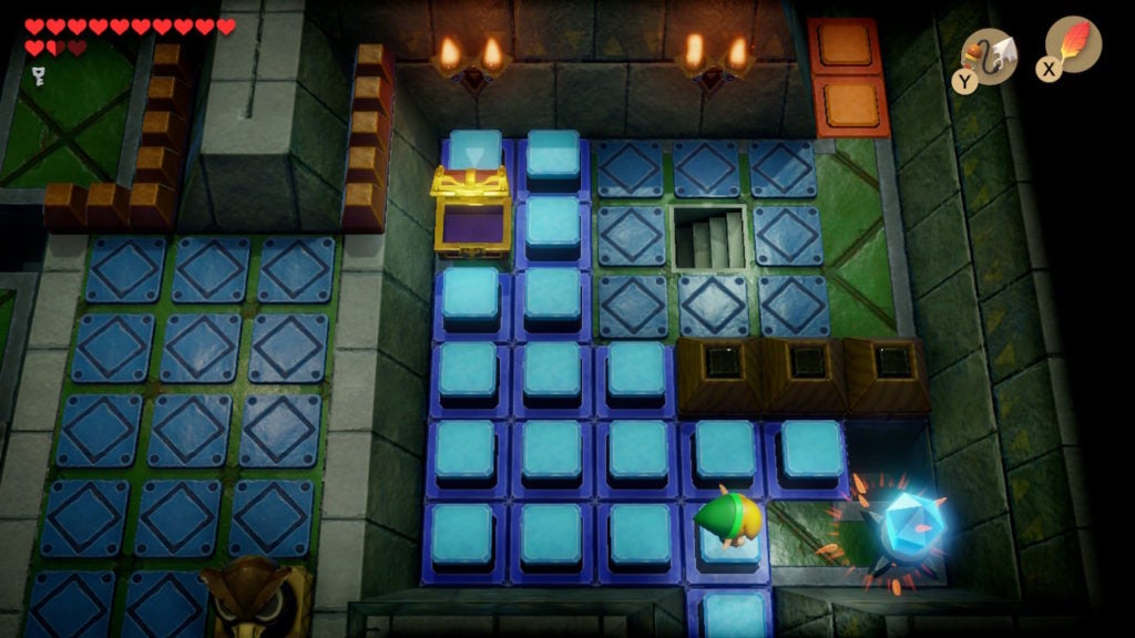Link activating the Switch in the southeast corner of the Mirror Shield chest room.