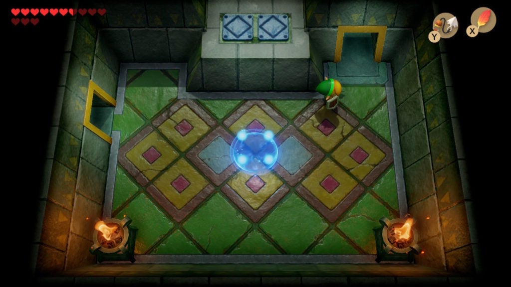 Blue warp point in room where Link defeated Grim Creeper.