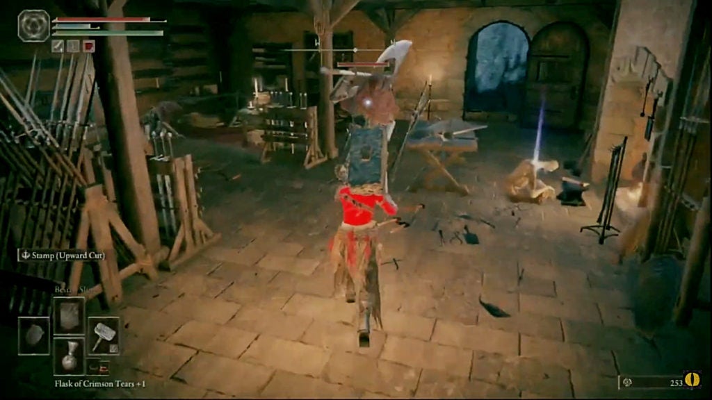 Player facing an exile warrior with a greataxe.