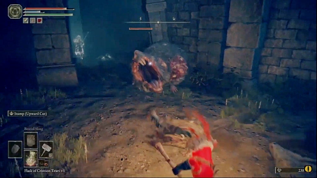The player dodging a bit rat's bite attack.