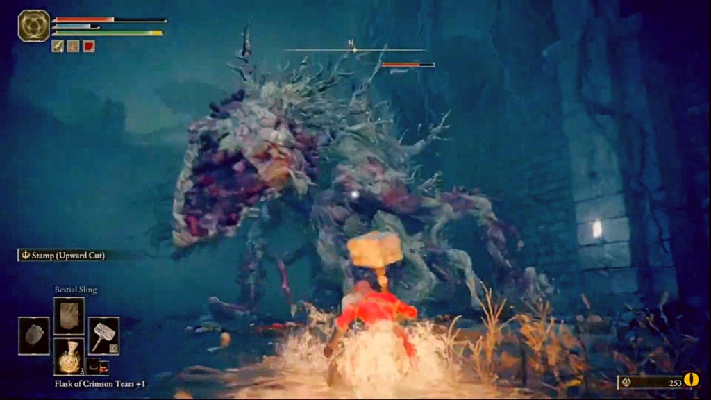The player getting attacked by the rat monstrosity.