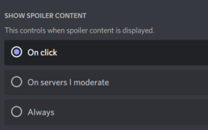 The "SHOW SPOILER CONTENT" section of the "Text & Images" option menu.