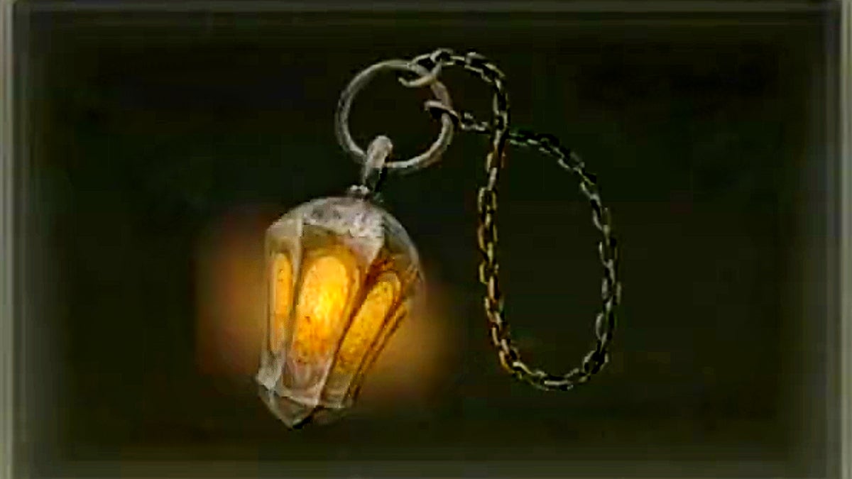 Close up of the Lantern's in-game art. It is a small orange vessel with a chain attached to its top.
