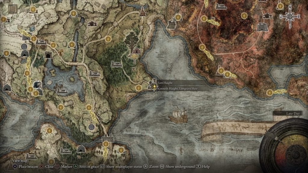 The location of Fort Haight in Elden Ring marked on the map.