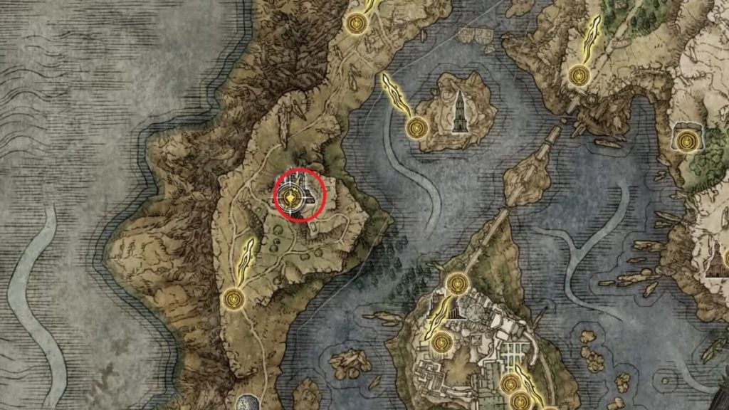 The Four Belfries from Elden Ring seen from the map.