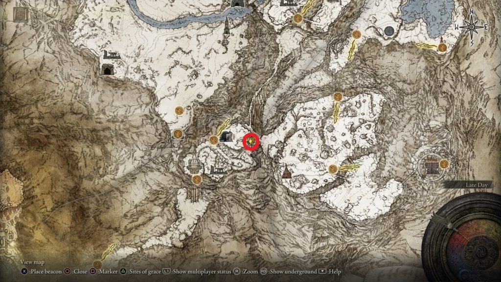 The location of the Giants Mountaintop Catacombs in Elden Ring.