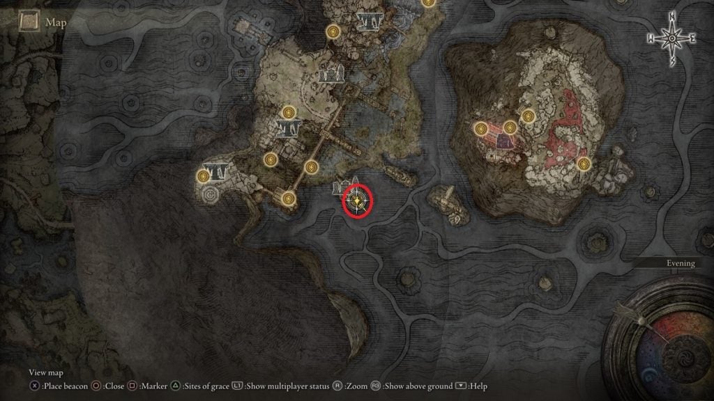 Hallowhorn Grounds on the map in Elden Ring.