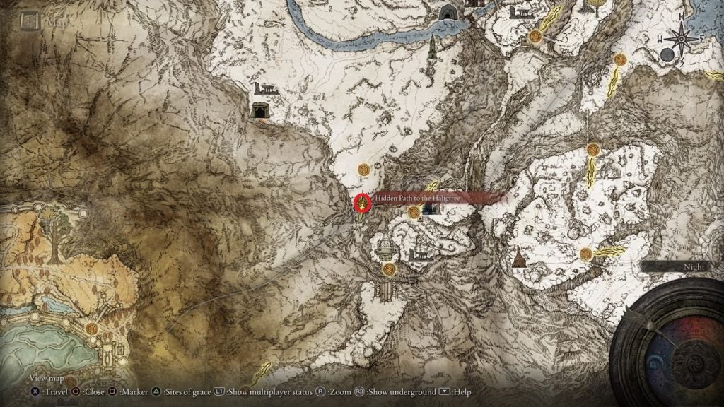The location of the Hidden Path to the Haligtree in Elden Ring.