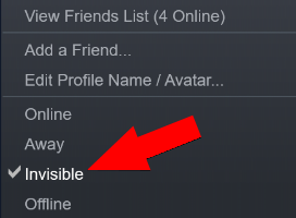 The drop down menu from the "Friends" option in the Steam App.