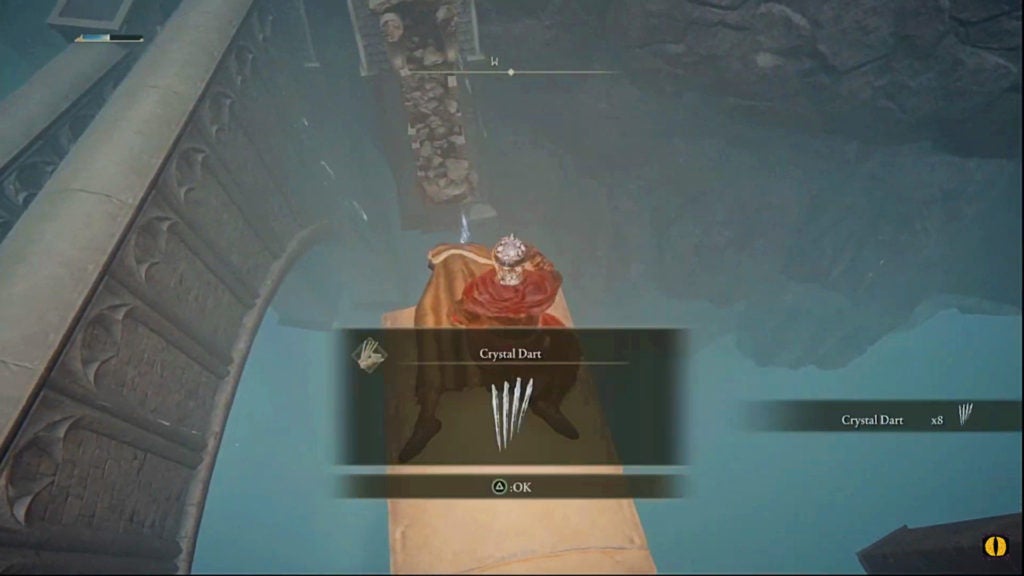 The player collecting 8 Crystal Darts from a corpse.