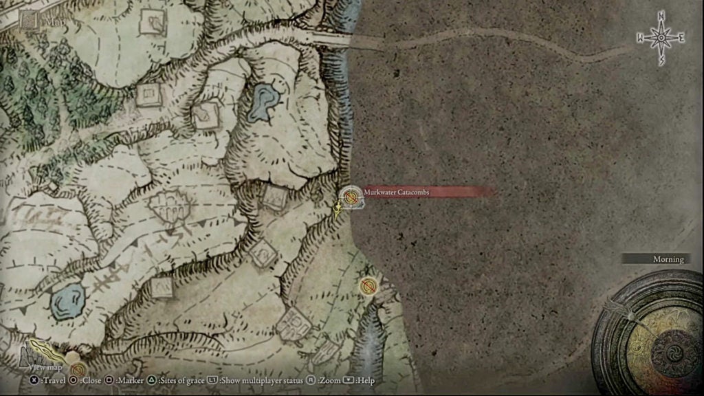 Map view of where the Murkwater Catacombs are located.