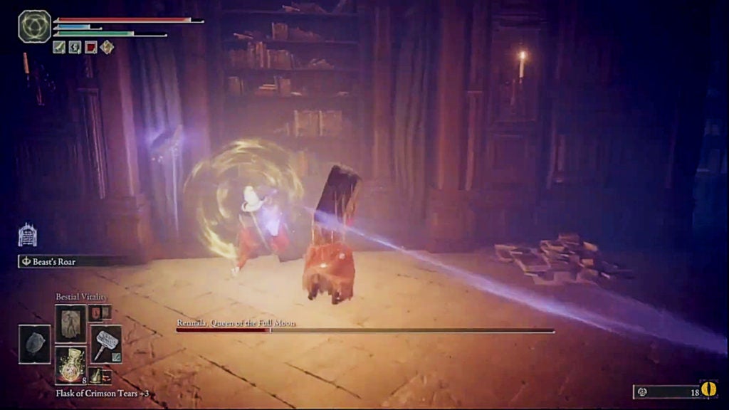 The player attacking a student with a golden aura.