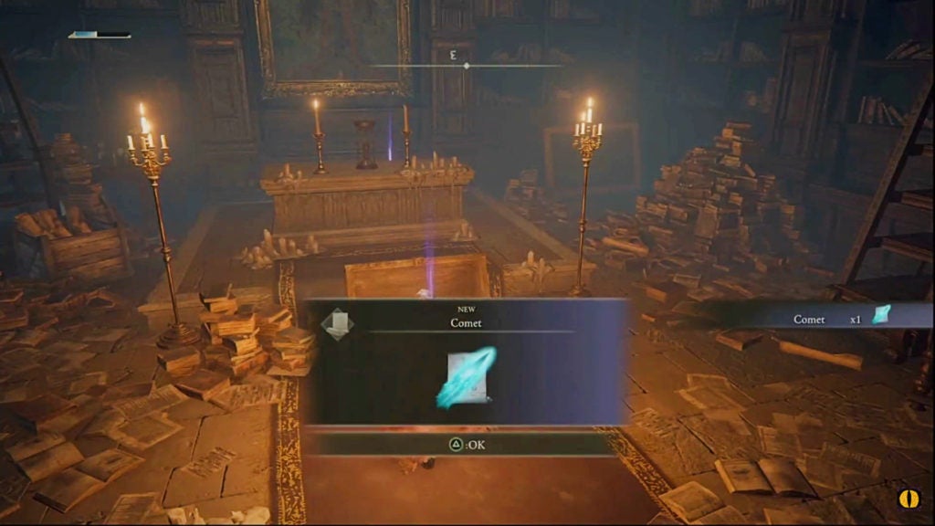 The layer finding a spell called "Comet" in a chest.