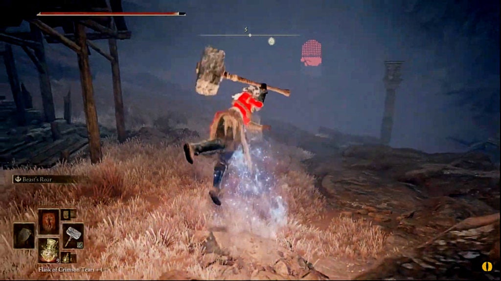 A player floating in the air as they are partially on their spectral steed.