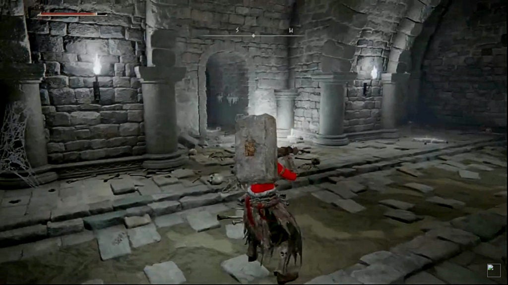 The player looking at an open doorway.