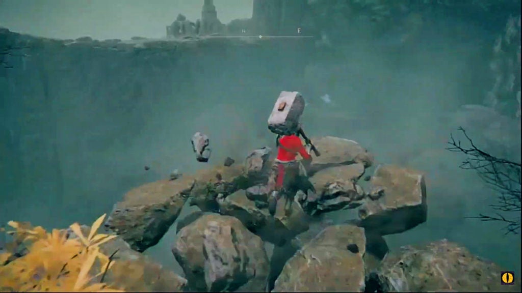 A ledge breaking below a player as they step onto it.
