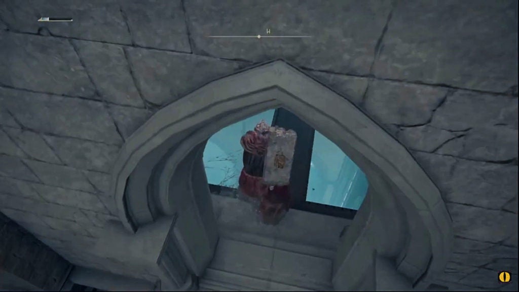 The player walking into a open rooftop window.