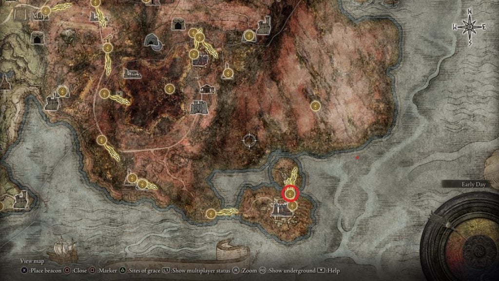The location of the Ruins Greatsword in Elden Ring.