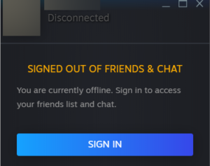 The Steam Friend page with the user having been signed out after selecting offline from the drop down menu.