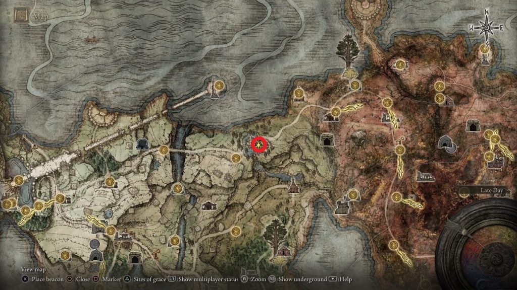 The location of the Summonwater Village in Elden Ring.